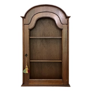 Italian Arch Top Hanging Wood Display Cabinet With Chicken Wire Door and Key, 20th C. For Sale