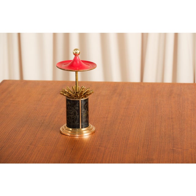 Vintage Brass Pagoda-Shaped Cigarette Dispenser With Chinoiserie Detail For Sale - Image 13 of 13