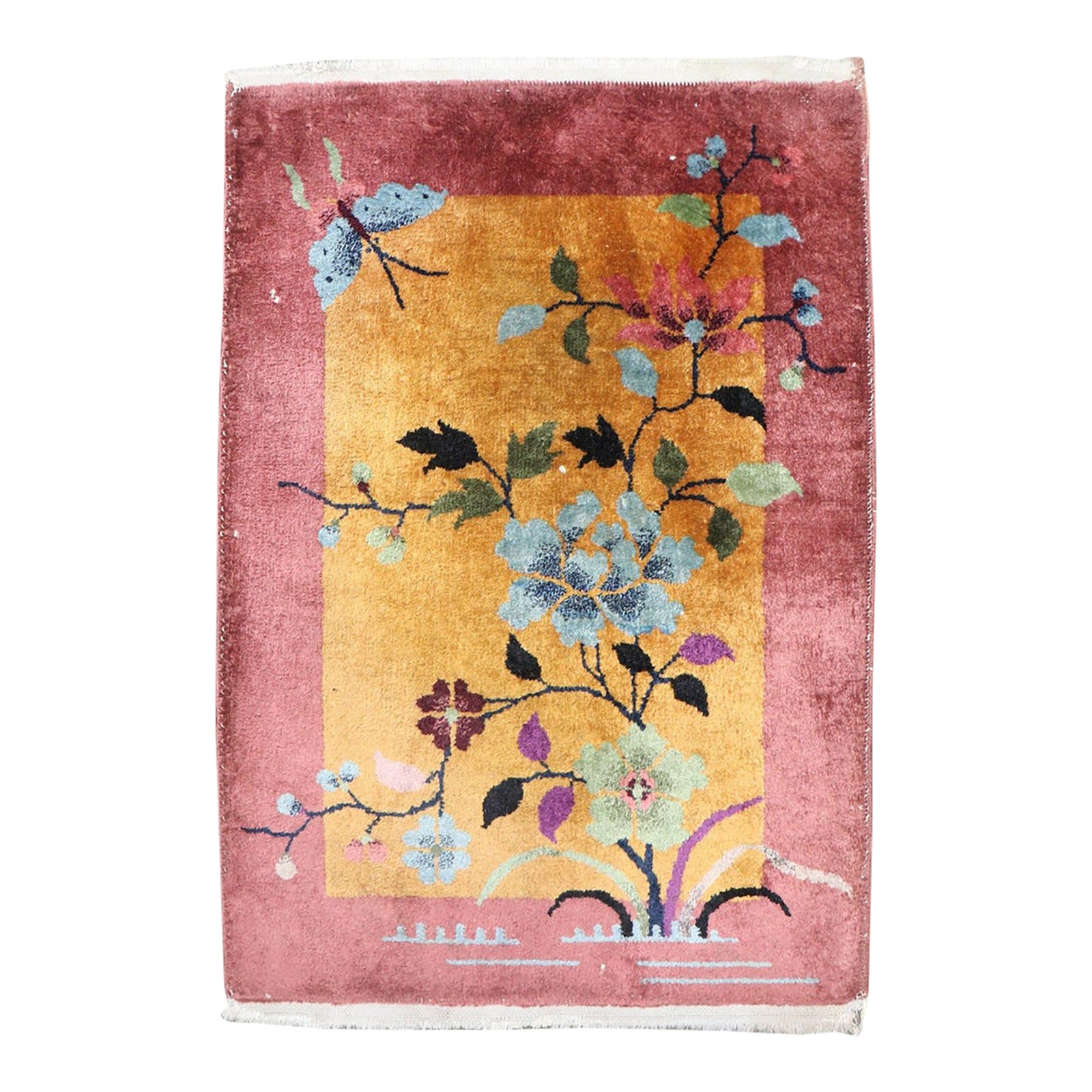 Gold Art Deco Chinese Mat Rug no. j5059 | Chairish