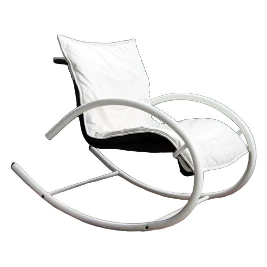 Metal and Black Leather Ellipse Rocking Chair by Les Amisco, 1980s For Sale