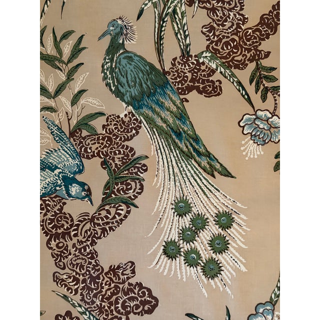 2020s Schumacher Peacock Beige Cotton Fabric 1 1/2 Yards 175914 Miles Redd Collection For Sale - Image 5 of 5