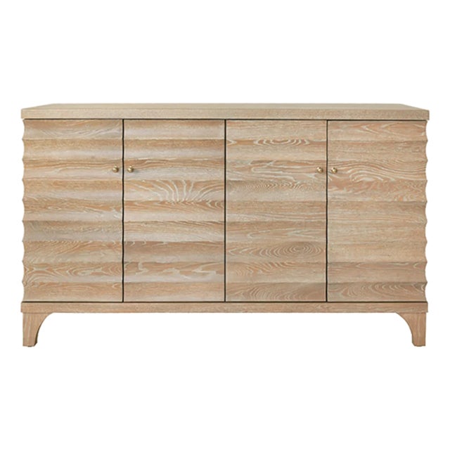 Matthew Izzo Home Gates Fluted Cerused Oak Four Door Buffet With Brass Knobs For Sale