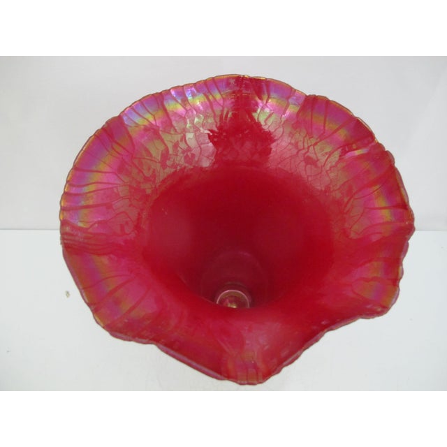 Glass Donald Carlson Iridescent Art Glass Ruffled Trumpet Vase For Sale - Image 7 of 13