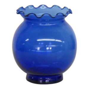 Mid Century Modern Glass Cobalt Blue Ruffle Rim Round Vase