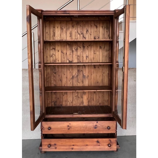 Spanish 20th Century Large Cupboard or Bookcase with Glass Vitrine, Pine, Spain Restored For Sale - Image 3 of 18