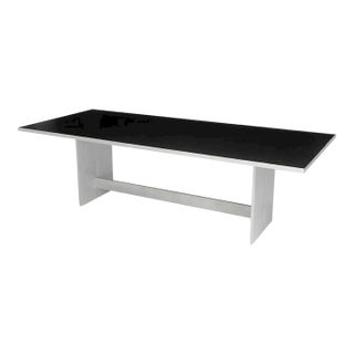1990s Gluckman Aluminum Glass Top Dining Table For Sale
