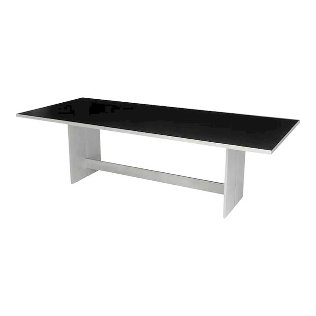 1990s Gluckman Aluminum Glass Top Dining Table For Sale