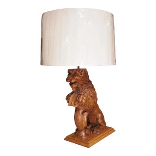 18th Century English Carved Pine Lion Table Lamp For Sale