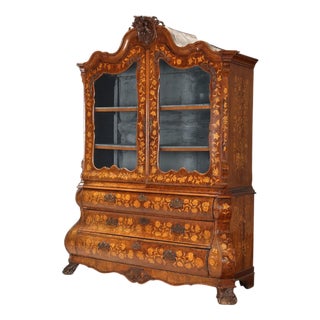 Large Dutch Display Cabinet in Walnut and Walnut Burl For Sale