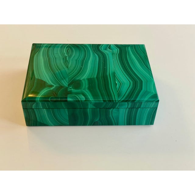 Handcrafted Malachite Box with Brass Hinge, 1950 For Sale - Image 9 of 10