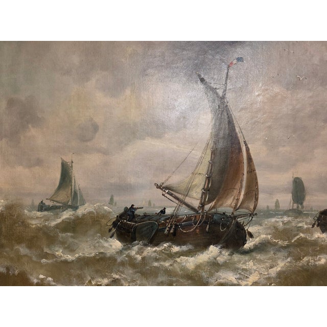 Dutch Artist, Boats at Sea, 1800s, Oil on Canvas For Sale - Image 10 of 14