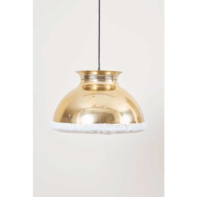 Large Brass Pendant Lamp with Fabric, 1970s For Sale - Image 3 of 12