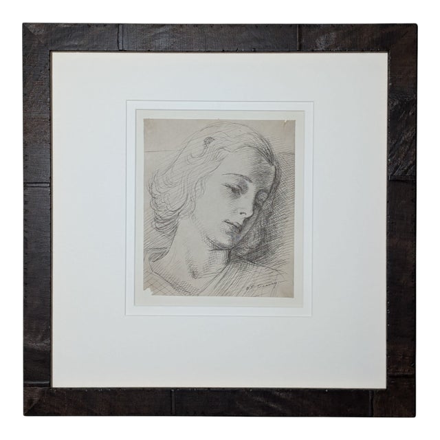 1940s Portrait Head Study by Clyde F. Seavey | Mid-Century Cross-Hatch Sketch For Sale