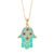 Contemporary Floral Hamsa Hand Pendant Turquoise & Gold Necklace For Sale - Image 3 of 8