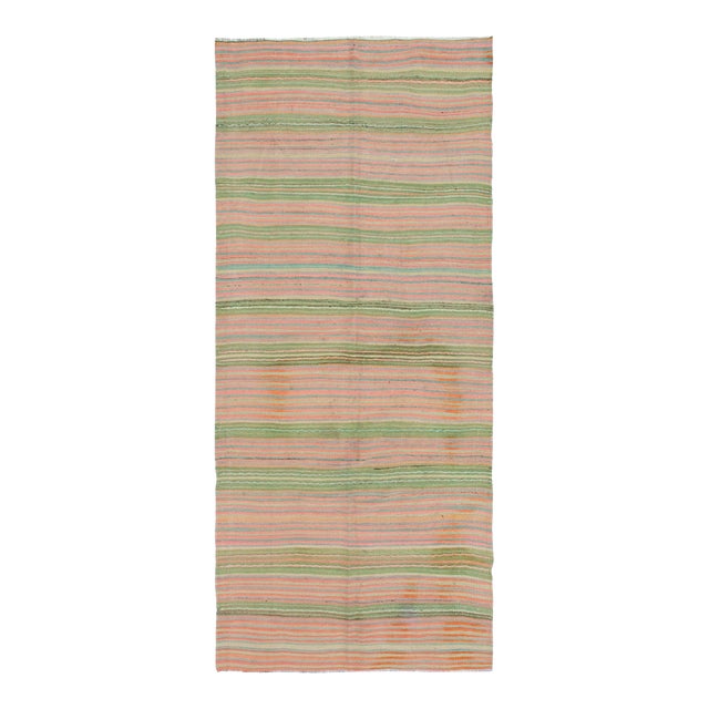 Striped Vintage Turkish Kilim Rug - 5`1" X 11`2" For Sale