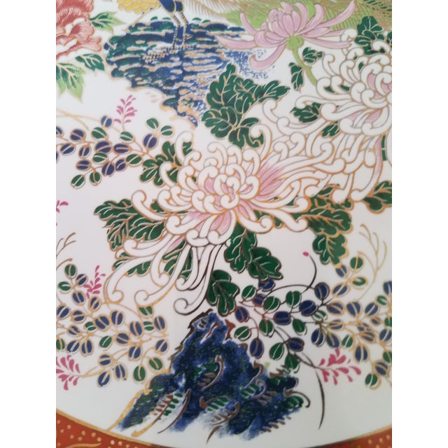 Satsuma Vintage Japenese Satsuma Double Peacock & Peony Hand Painted Porcelain Plate For Sale - Image 4 of 6