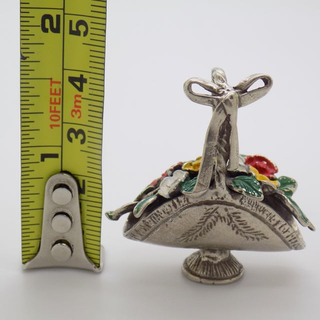 Vintage Italian Handmade Genuine Silver Flower Basket Dollhouse Miniature, Painted, 1980s For Sale - Image 11 of 11
