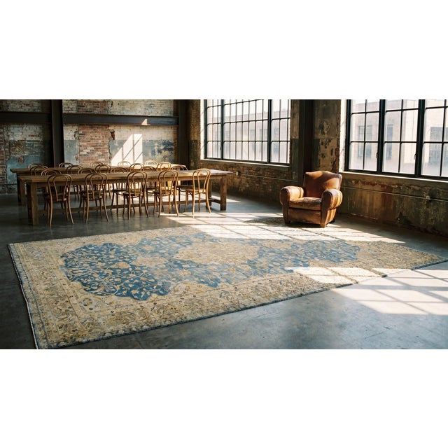 Distinguished Blue Ground and Exquisite Floral Detail Antique Persian Kerman Rug For Sale - Image 13 of 15