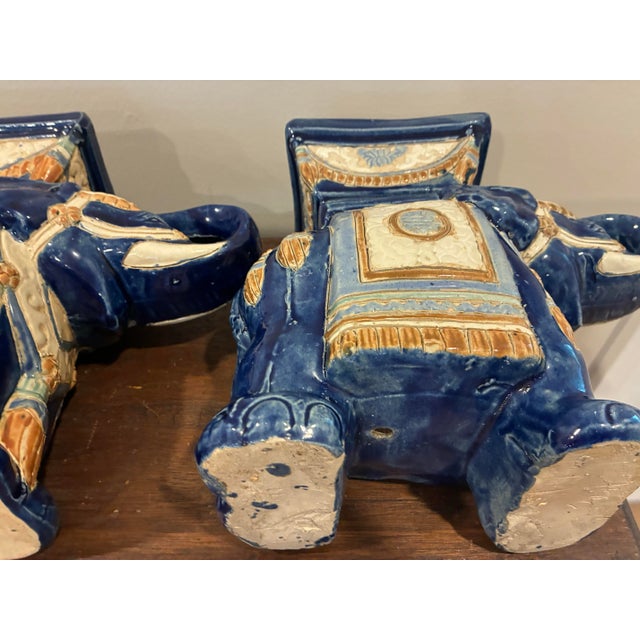 Pair of Vintage Chinoiserie Asian Glazed Ceramic Elephant Plant Stands For Sale - Image 9 of 9