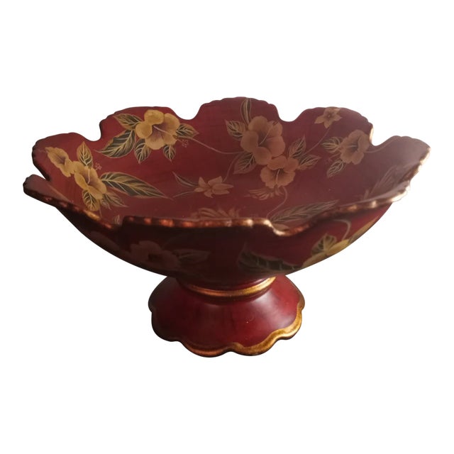 1970s Raymond Waites Toyo Ceramic Hand Painted Pedestal Decorative Bowl For Sale