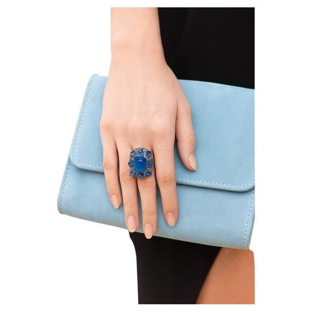 Bochic "Capri" Vintage Tanzanite & Diamonds Retro Ring Set 18K Gold & Silver For Sale - Image 15 of 18