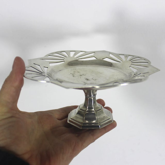 Mid 20th Century Vintage Art Deco Silverplate Pedestal Dish, Small Footed Pierced Tray For Sale - Image 5 of 9