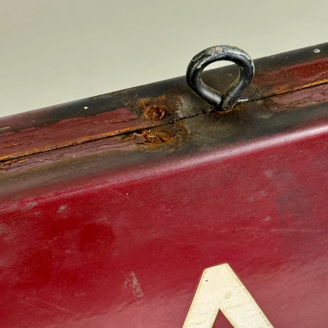 Rare Early 20th C Large Double Sided Train Station Porcelain Enamel Sign in Cherry Red Reads "Parcels and Left Luggage" For Sale - Image 4 of 18