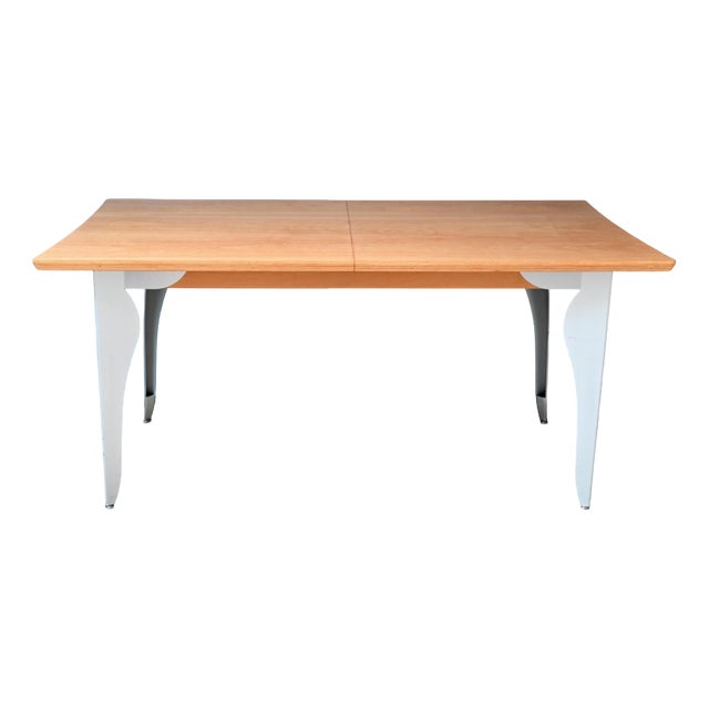 Extendable Table with Bent Steel and Light Wood Legs, 1990s For Sale