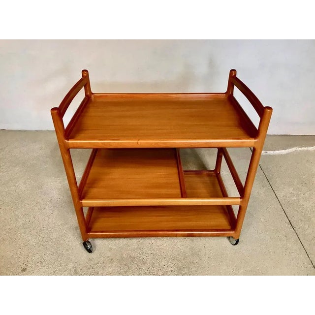 Danish Cherry Wood Bar or Serving Cart by Henning Korch for CFC Silkeborg, 1960s For Sale - Image 13 of 18