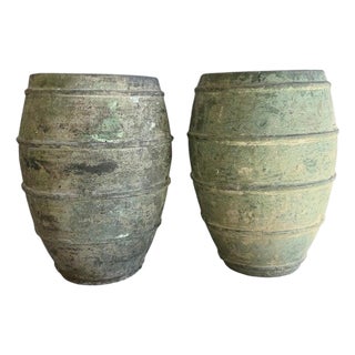 Mediterranean Barrel Olive Jars, Patinated Terracotta For Sale