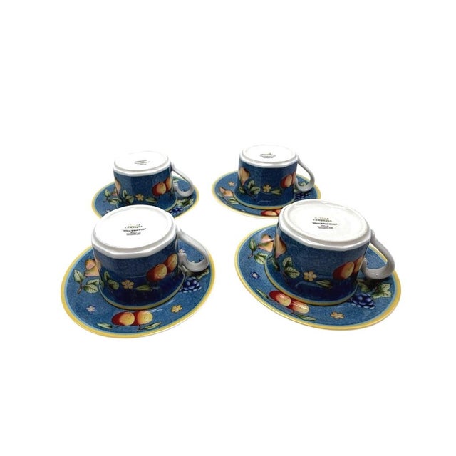 Late 20th Century Late 20th Century Villeroy & Boch Citta Campagna Biella Blue Fruit Pattern Tea Cup/Saucer Set of 4 For Sale - Image 5 of 10