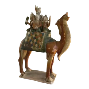 1960s Glazed Sculpture of a Camel Carrying Musicians