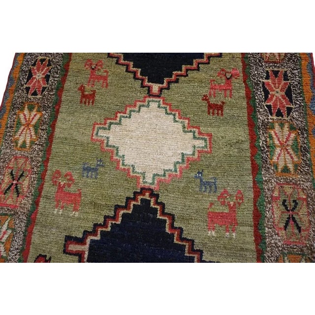 Textile 1920s Green Tribal Camel Animal Antique S. Persian Gabbeh Carpet 4' X 6'3" Knotted Wool Rug For Sale - Image 7 of 9