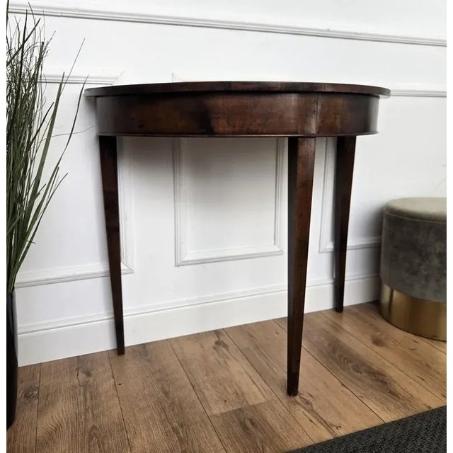 Brown Mid-Century Italian Wood Inlaid Demi-Lune Wall Console Table, 1960s For Sale - Image 8 of 10