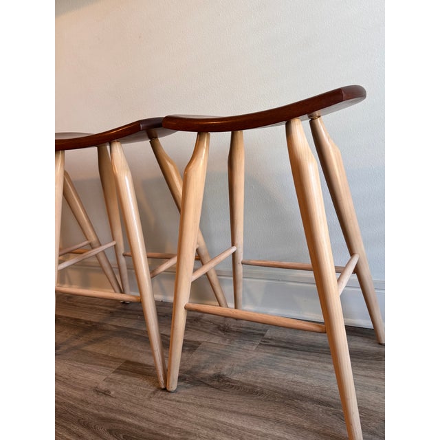Set of 3 Signed Stephen Swift Cherry and Ash Bar Stools (1996) For Sale In Charleston - Image 6 of 7