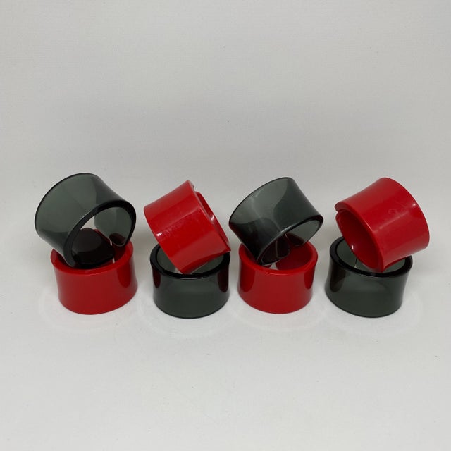 Red Vintage Red and Grey Lucite Napkin Rings-- Set of 8 For Sale - Image 8 of 9