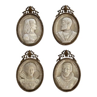 Antique French Plaster Royalty Portraits, Set 4 For Sale