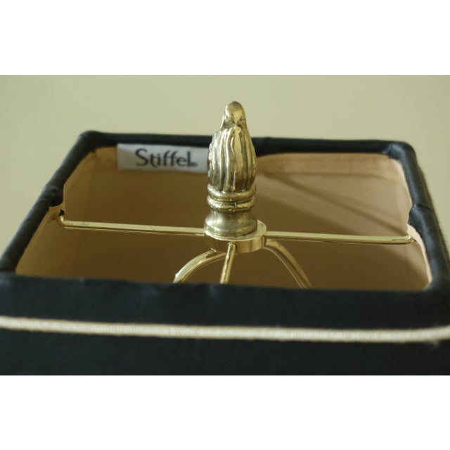 1990s Regency Brass & Steel Table Lamps W. Black Shades - a Pair For Sale - Image 5 of 10