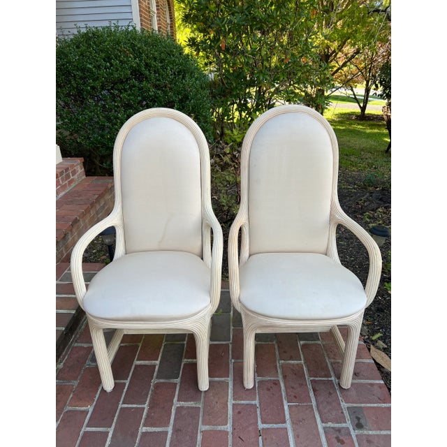 Postmodern Vintage 1980s American Drew Post Modern Round Back Split Reed Arm Chairs - a Pair For Sale - Image 3 of 12