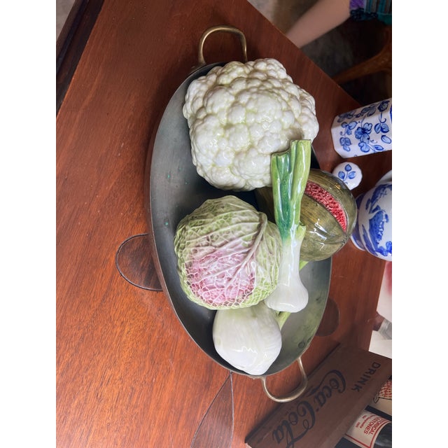 Set of 6, Vintage Ceramic Vegetable and Metal Basket Set For Sale - Image 4 of 11