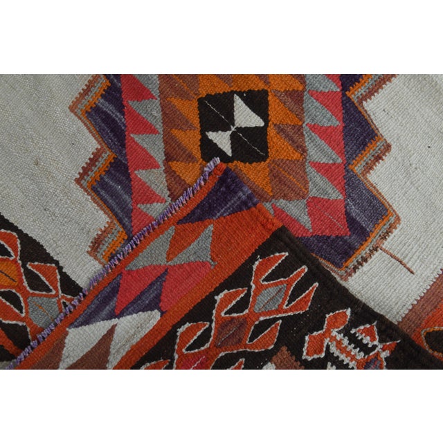 1970s Vintage Turkish Handmade Wool Cotton Cream Orange Runner Rug For Sale - Image 10 of 11
