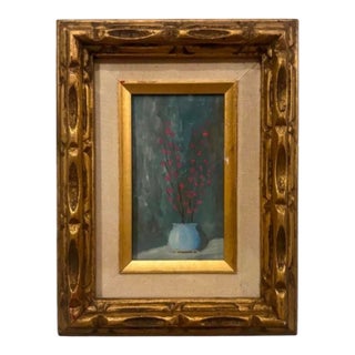 Antique Italian Carved Frame With Floral Oil Painting Unsigned For Sale