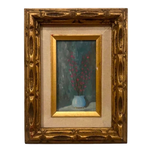 Antique Italian Carved Frame With Floral Oil Painting Unsigned For Sale