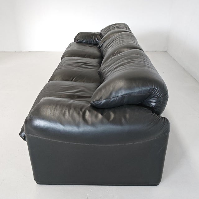 Black Leather Maralunga Sofa, 1970s For Sale - Image 14 of 18