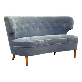 Carl-Johan Boman, Finnish Modern, Settee, Velvet, Wood, Finland, 1950s For Sale