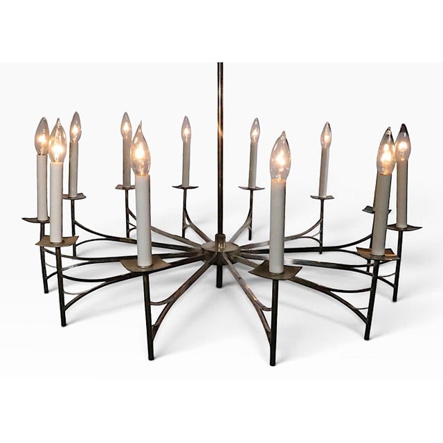 Large 12 Light Silver Plate Spoke Form Chandelier by Sciolari For Sale - Image 11 of 18