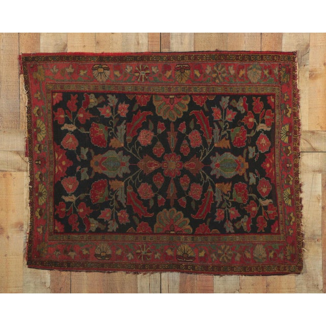 Ink Blue Late 19th Century Antique Persian Serapi Rug, 03'06 X 04'04 For Sale - Image 8 of 9