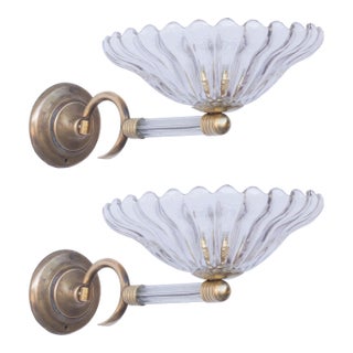 Set of 2 Wall Light Sconces by Barovier & Toso Glass Murano, Italy, 1950 For Sale