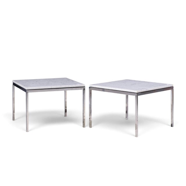 Mid-Century Modern Florence Knoll Mid Century Chrome and Marble Top Side Tables - Pair For Sale - Image 3 of 11