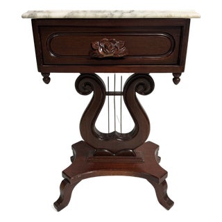 1960s Marble Top Accent Table With Harp Motif For Sale